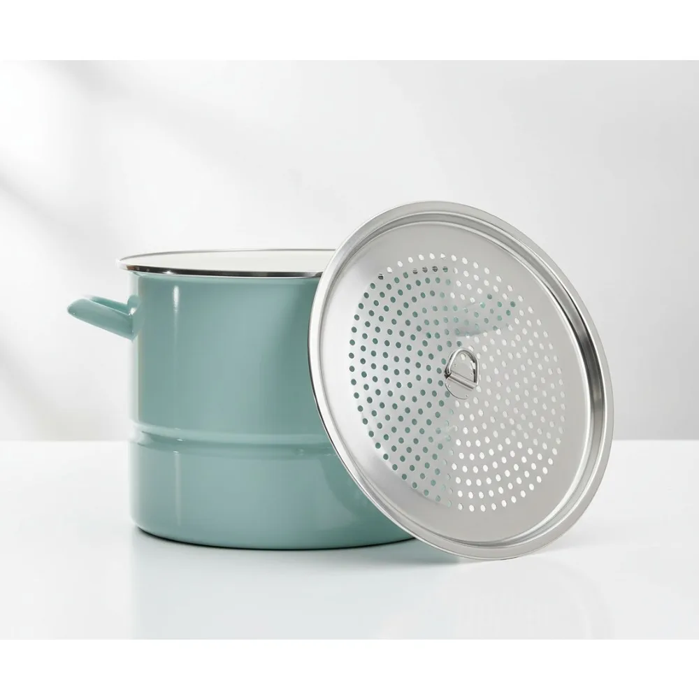 

Large 16-Quart Stainless Steel Stock Pot with Steamer Insert and Lid, Glacier Blue Cookware for Boiling, Steaming, Soups