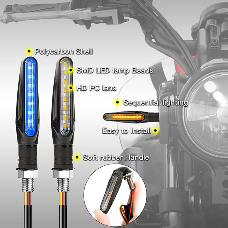 Motorcycle LED Turn Signals Light Directional Indicators Flowing LED Lights For Motorcycle Flasher 15LED 10mm Turn Signal Lamp