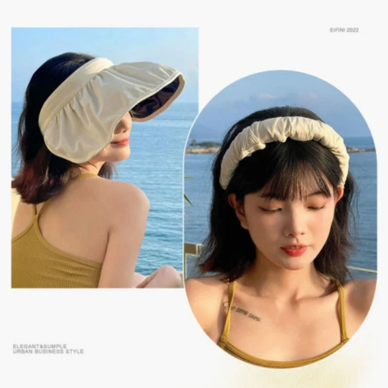 Summer Shell Sunshade Foldable Hats Women Outdoor Beach Soft Wide Brim Bucket Caps UV Protection Dual Use Hair Hoop Sun Hats