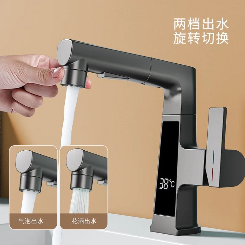 Toilet washbasin, washbasin, rotating lifting and pulling digital display faucet