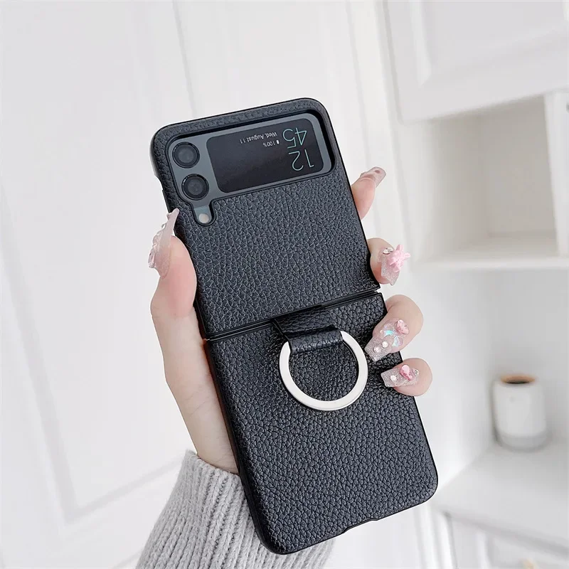 

Phone Case For Samsung Galaxy Z Flip3 Flip4 Case With Ring F7110 Protective Cover ZFlip4 Flip3 Plastic Hard Drop-resistant Cover