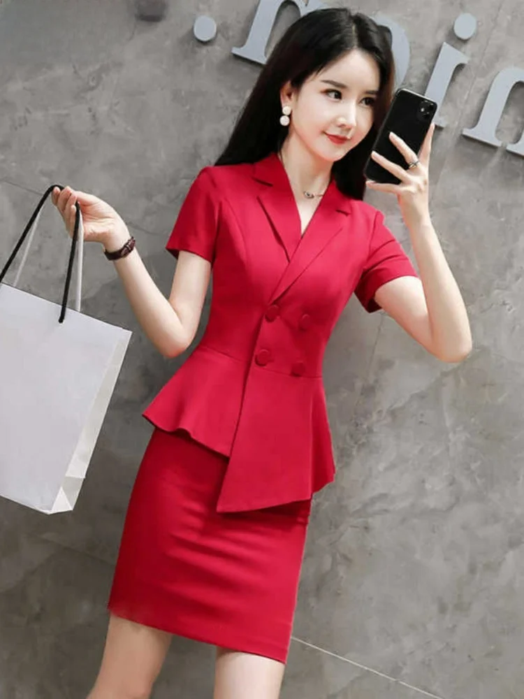 Elegant Black Short Sleeve Suit Set for Women Jewelry Hotel Front Desk Work Uniform High Quality Fashionable Business Wear