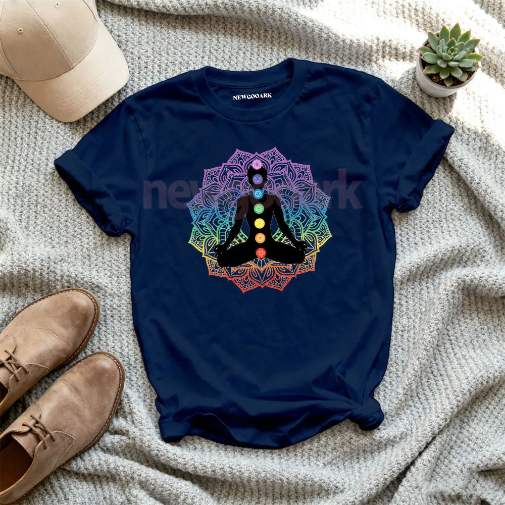 7 Chakra Spiritual Meditation Yoga Psychedelic Consicious Namaste T Shirt Woman Man Casual O-neck Cotton Graphic T Shirts Tops
