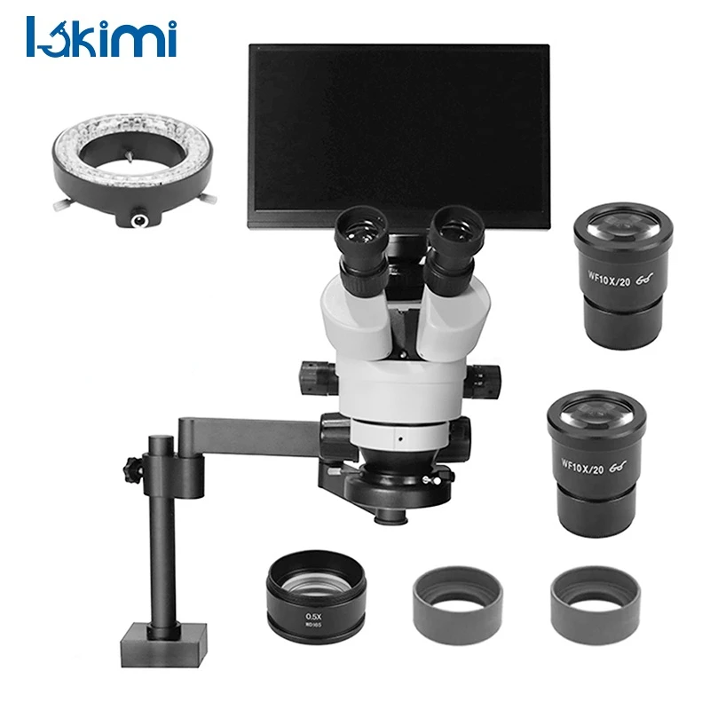 

Lakimitools Trinocular Stereo Microscope, 7X-45X, LCD Digital, LED Light, Articulating Stand,LK-MS03B