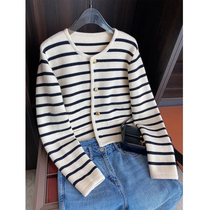 

Sweet Contrast Knitting Cardigan Autumn New Long Sleeve O-Neck Youth All-match Sweater Fashion Temperament Women Clothing