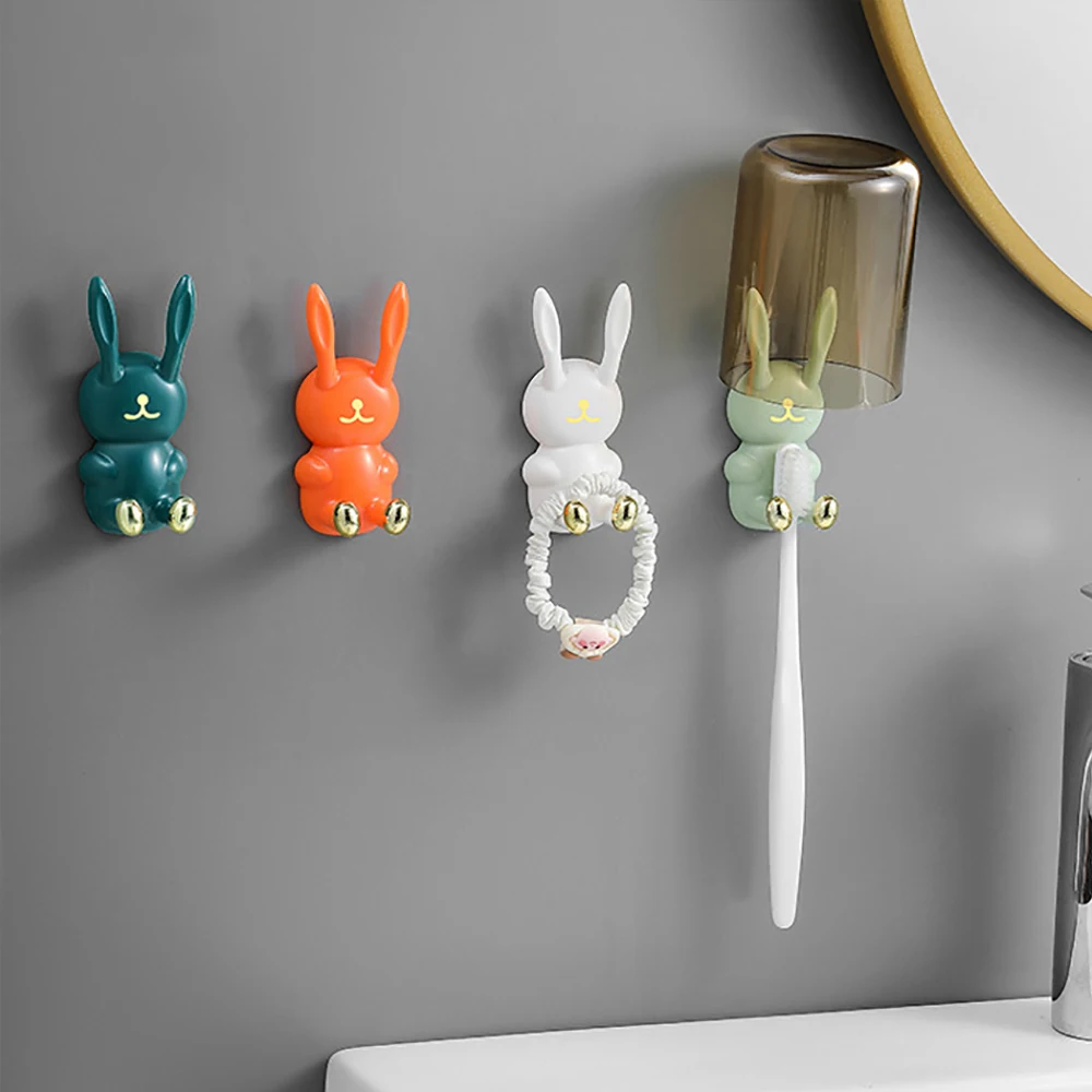 New Lovely Bunny Shape kids Toothbrush Holder Kawaii Toothbrush Holder Cartoon Wall Mounted Shelf for Kitchen Bathroom Children