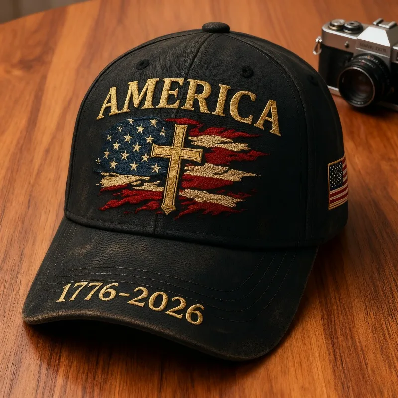 Baseball Cap for the 250th Anniversary of the Founding of the United States Flag and Cross on a Black
