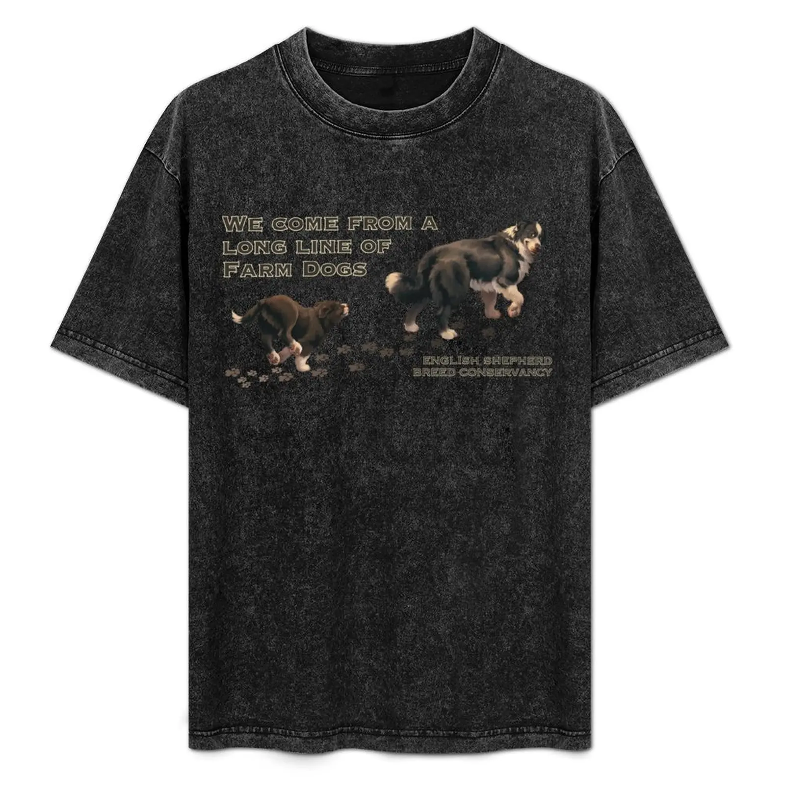 

English Shepherd- Long Line of Farm Dogs- Black and White T-Shirt T-shirts man cotton graphic tees fitted t shirts for men