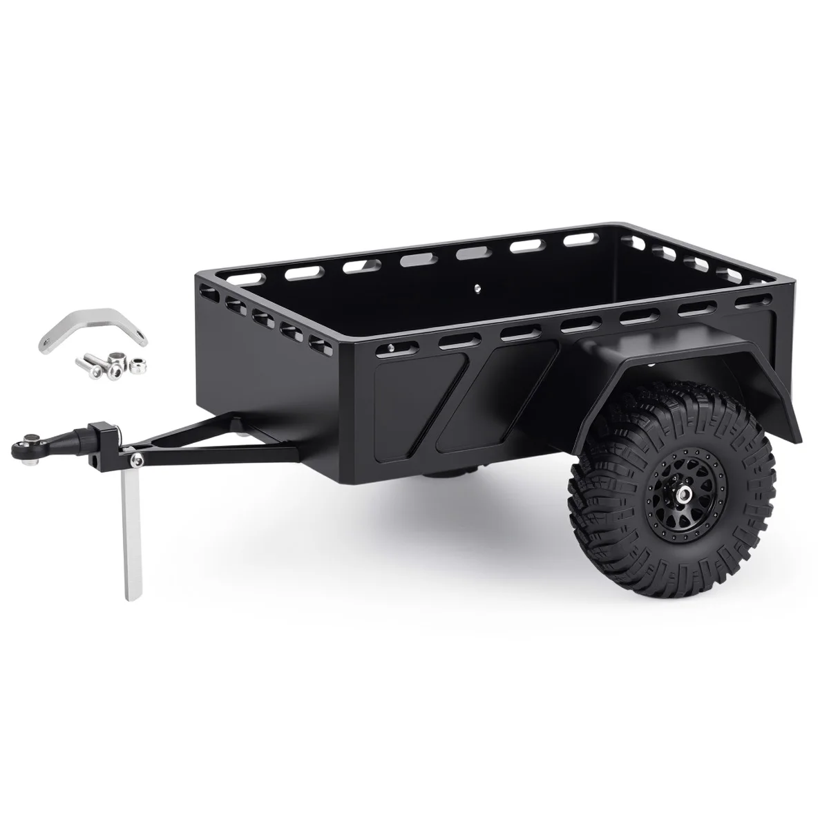 Aluminum CNC Utility Trailer with Hitch Mount for 1/18 1/30 RC Crawler Car Axial SCX30 TRX4M Redcat Bronco Wrangler K10 Upgrade