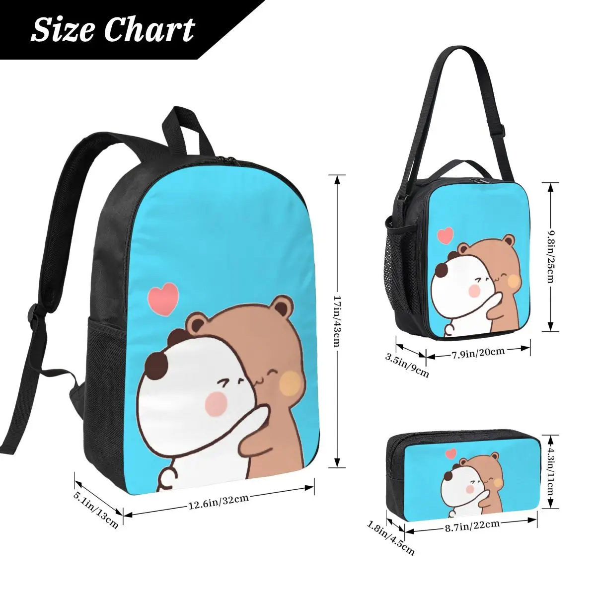 Peach And Goma Bubu Dudu Balloon Backpack Student BookBag School Bag Laptop Shoulder Bags 3ps Insulated Lunch Bag Pencil Case