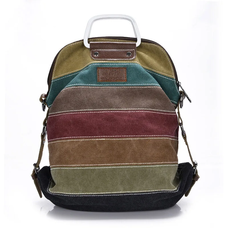 2024 Women Canvas Shoulder Bag Messenger Colorful Striped Female Crossbody Bags Vintage Ladies Handbag Woman Travel Tote