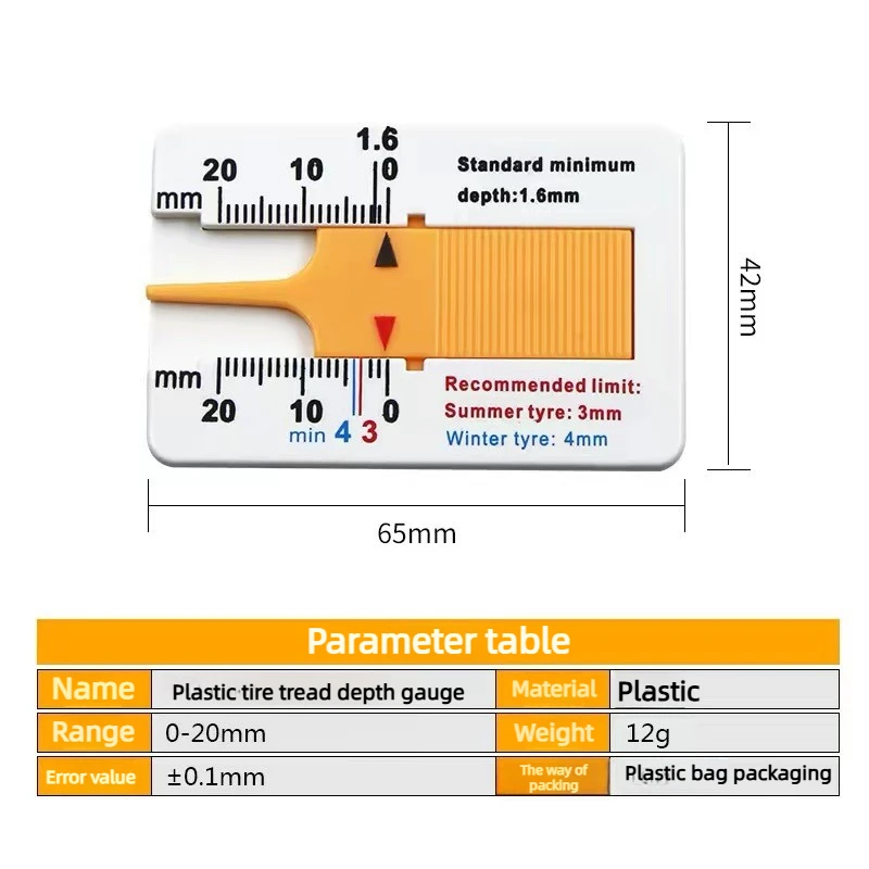 Auto Car Tyre Tread 0-20mm Depthometer Depth Indicator Gauge Gage Motorcycle Trailer Van Wheel Measure Tool Measrement Supplies