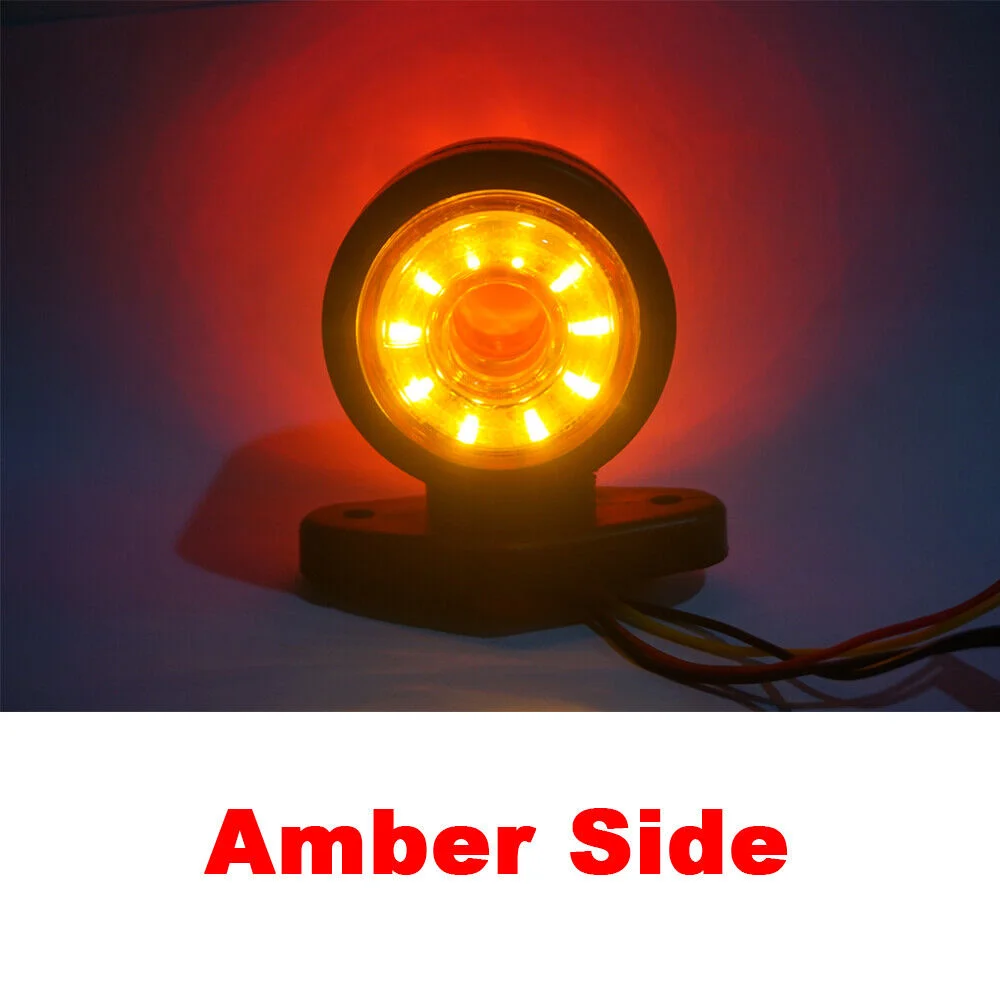 2PCS Marker Lights LED Truck Trailer RV Van Round Side Light Dual Face Turn Signal Light 12-24V for Truck Lorry Trailer