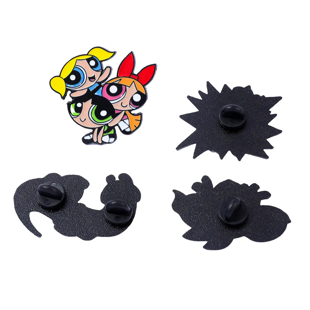 4pcs Funny Cartoon Power Girls Enamel Pins for Backpack Anime Brooch Accessories Clothing Pin Christmas Gift for Fans