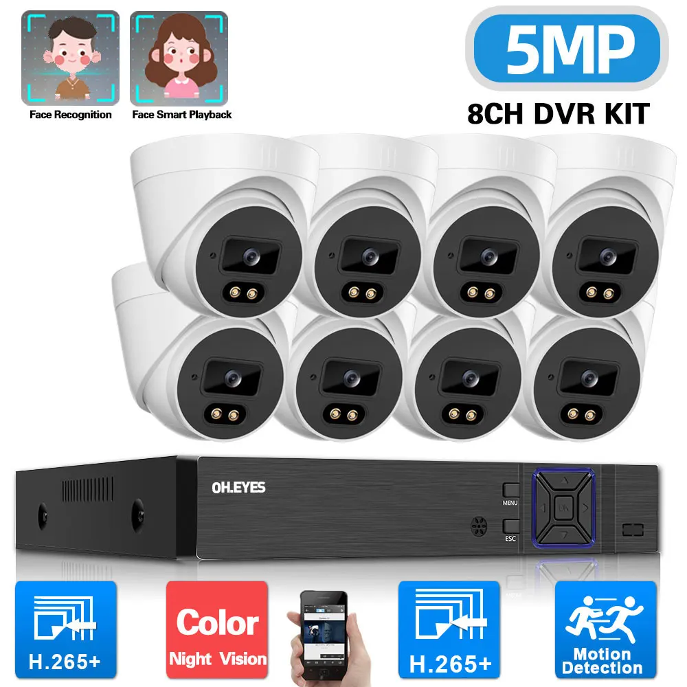 

8CH CCTV System H.265 5MP AHD DVR Kit Color Night Vision Indoor Home Ceiling Dome Security Surveillance Camera System Kit XMEYE