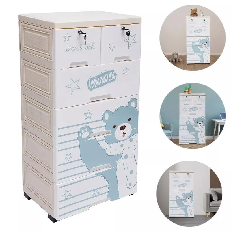 5 Layers Polar Bear Closet with 6 Drawers Tall Dresser Organizer Dolls Storage Cabinet