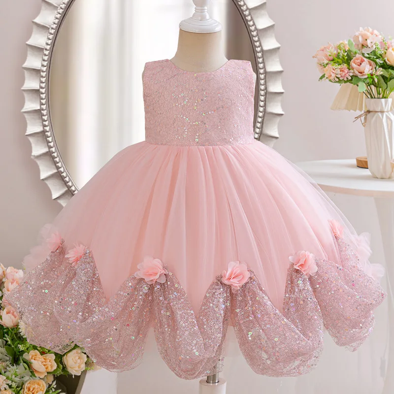 0-6 years old new baby first birthday party net fluffy girl princess dress wedding dress flower girl evening dress