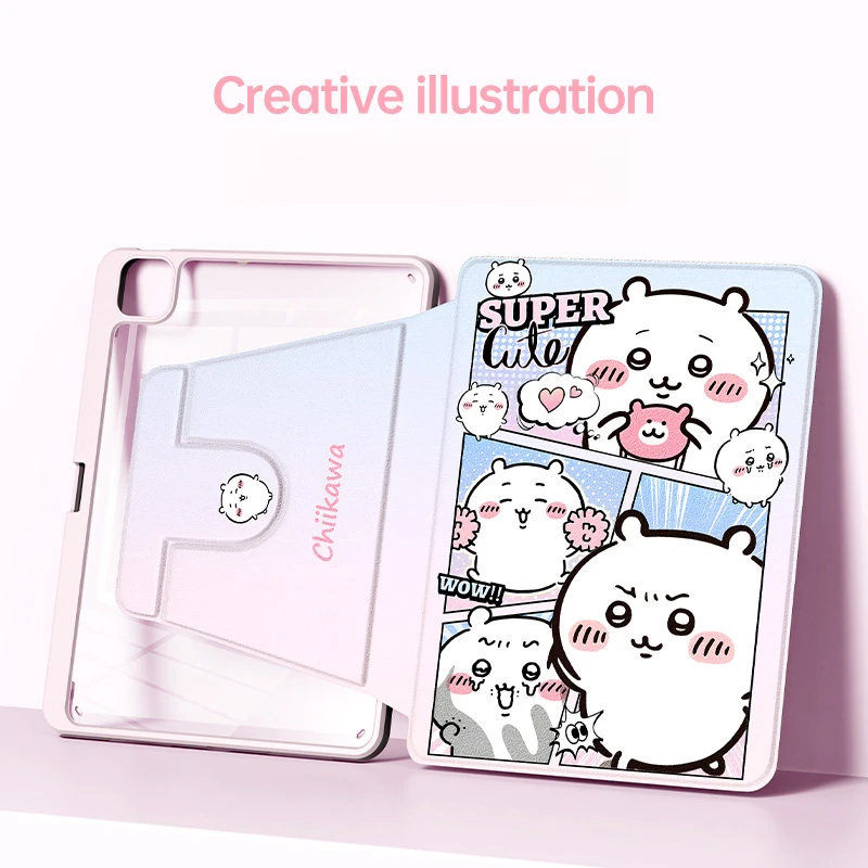 With Pencil Holder Case for iPad Pro 2025 2024 2023 11th Air 7 2025 Mini Anime Cartoon Usagi Chiikawa Hachiware Antidrop Cover view 3