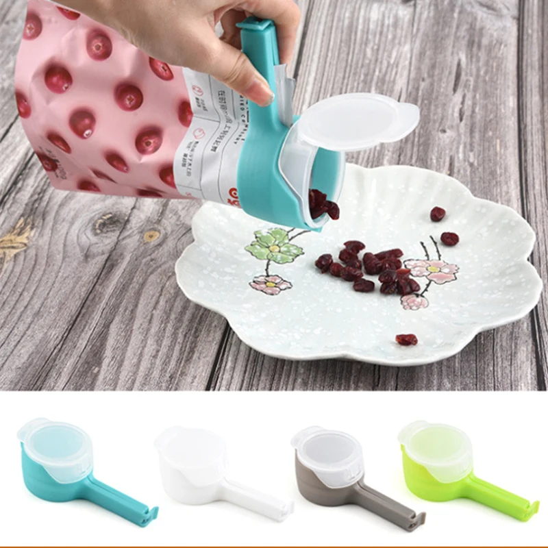 1pcs Food Storage Bag Sealing Clips Plastic Cap Sealer Clip With Pour Spouts Snack Candy Storage Fresh Clamp Kitchen Organizer