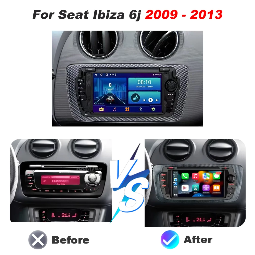 For Seat Ibiza 6j 2009-2013 Android 16 Auto Car Radio Multimedia Video Player GPS Navigation Stereo Wireless Carplay Head Unit