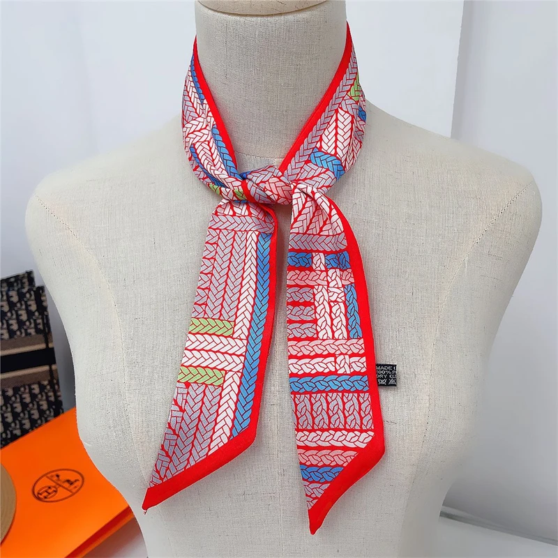 Summer New Knot Print Silk Scarves For Women Luxury Hair Band Wrap Bag Hat Decorative Ribbon Foulard Women\'s Scarf