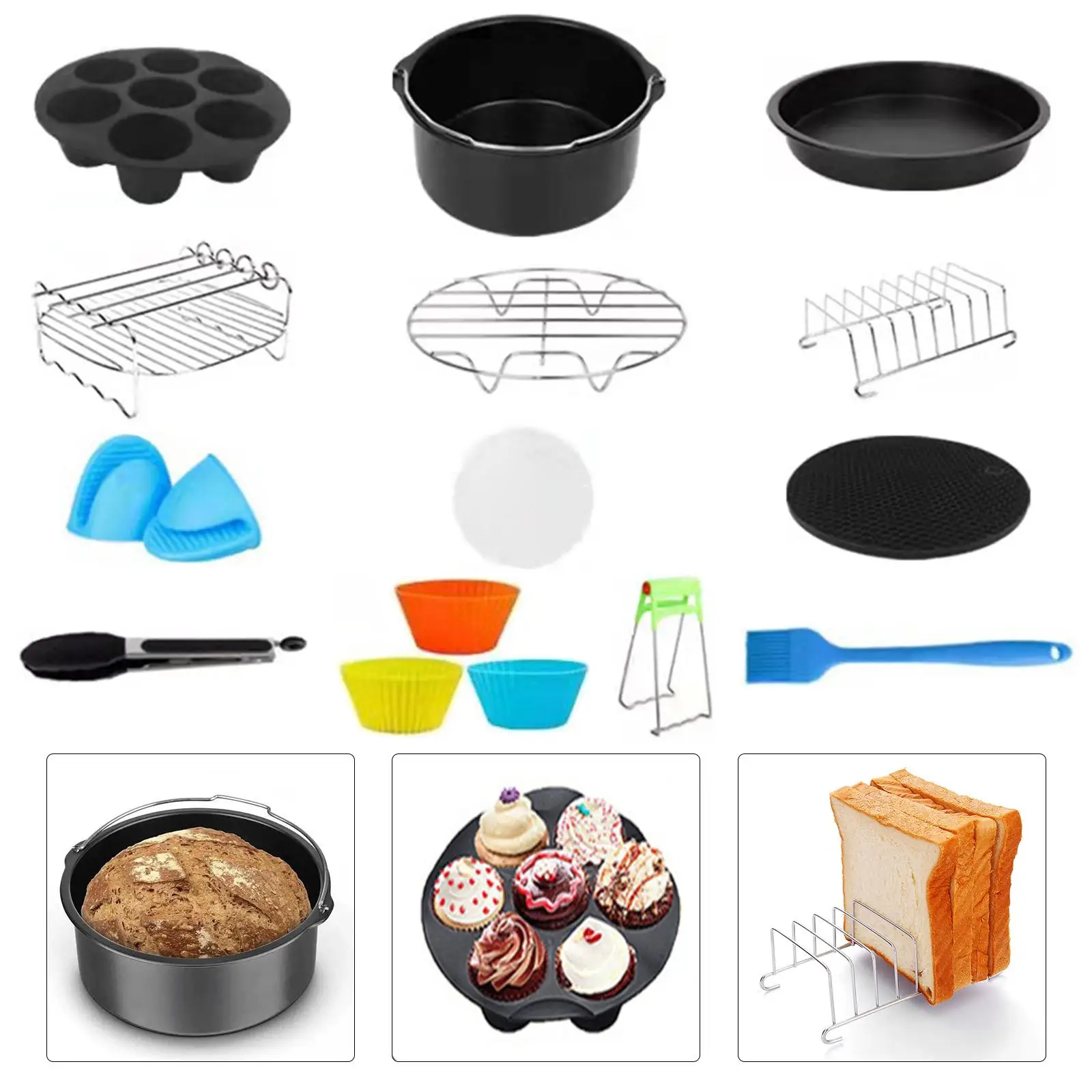 13x Accessories Double Grill Muffins Cup Non-Stick for Household