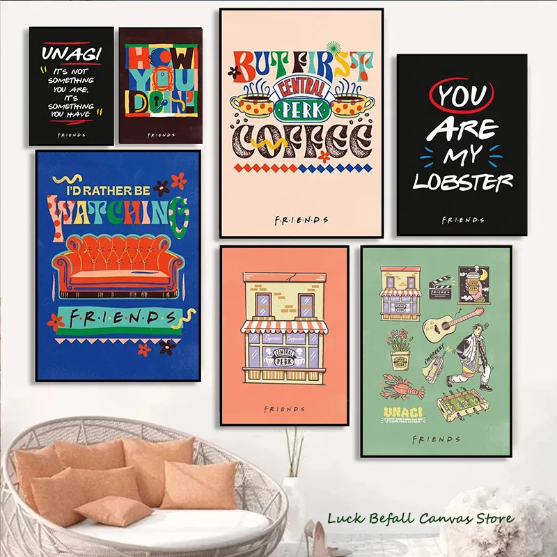 Friends TV Show Poster Central Perk Design Quotes Friends Canvas Painting Print Wall Art Pictures for Living Room Decor Cuadros