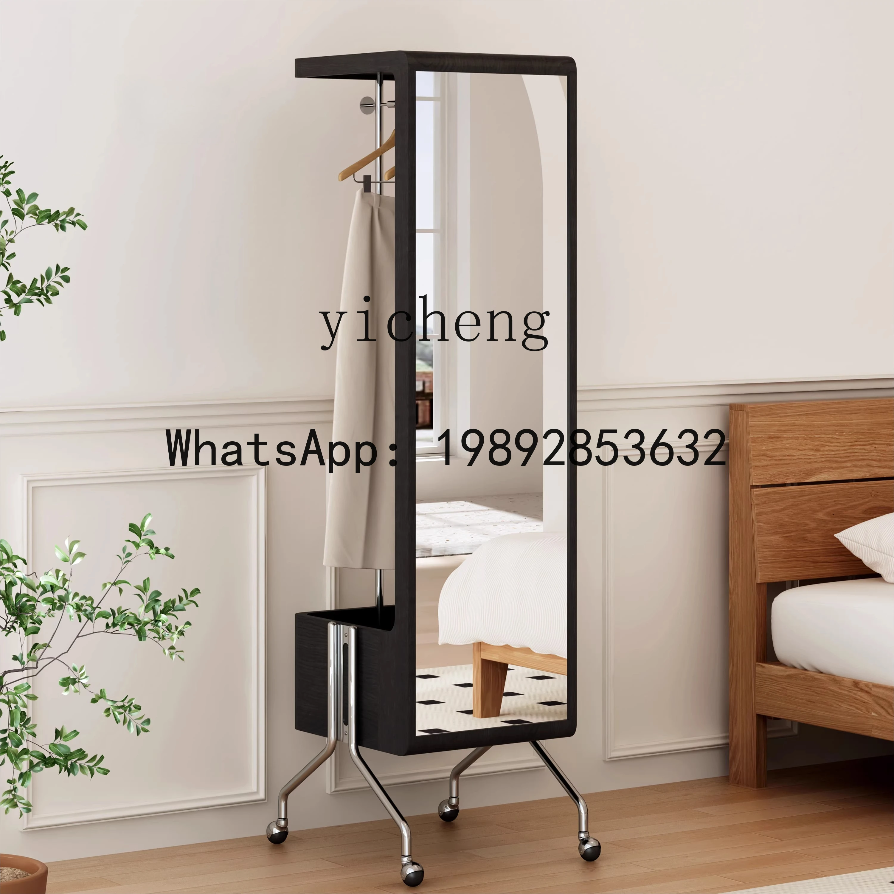 

full-body mirror coat rack integrated movable fitting mirror small apartment bedroom hanger
