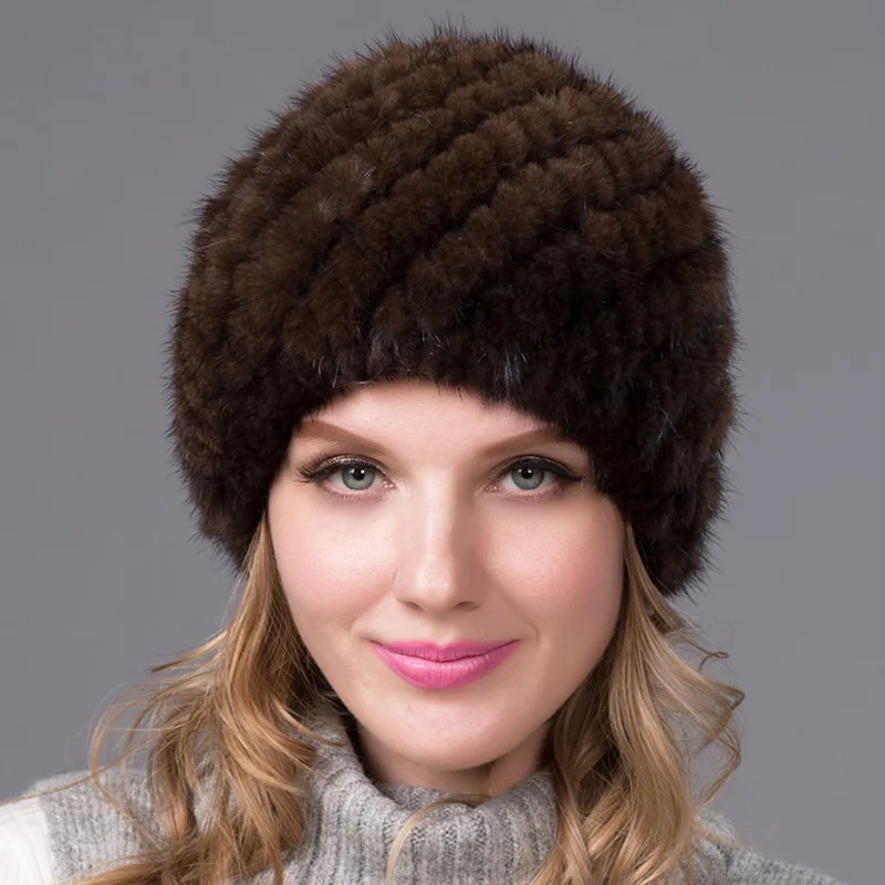 

New European and American Mink Fur Pineapple Hat Fashionable Woven Mink Fur Women's Winter Thick Mink Fur Ear Protection Hat