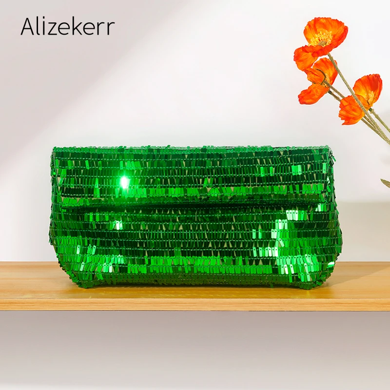 Alizekerr Sparkling Sequins Foldable Evening Bags Women Elegant Boutique Gorgeous Bling Clutch Purses And Handbags Wedding Party