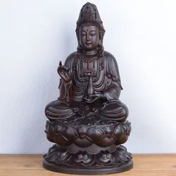 6inch Wooden Guanyin Statue Safflower Solid Wood Black Sandalwood Wooden Buddha Statue Home Feng Shui Decoration
