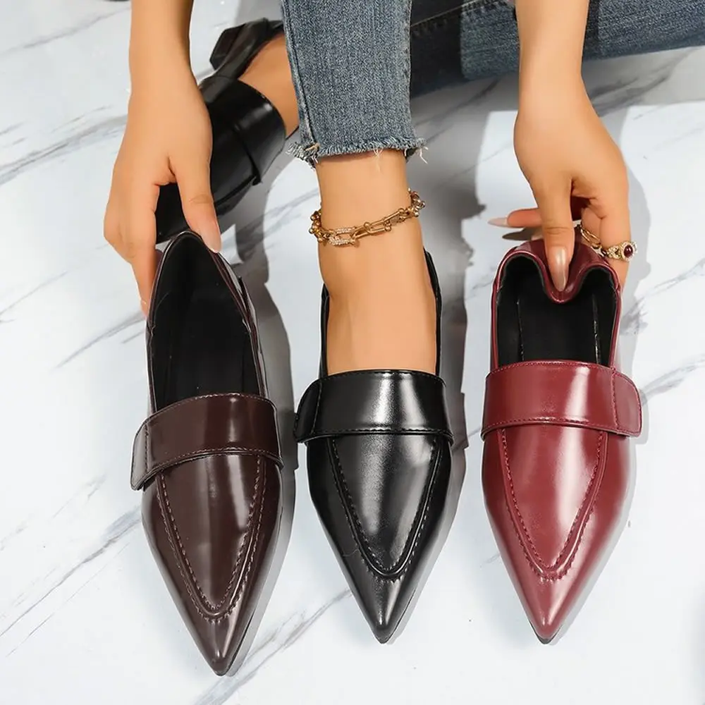 Women's Pointed Small Leather Shoes Loafers Shallow Mouth Casual Women's Soft Flat Shoe Square Toe Suitable for Matching Dresses