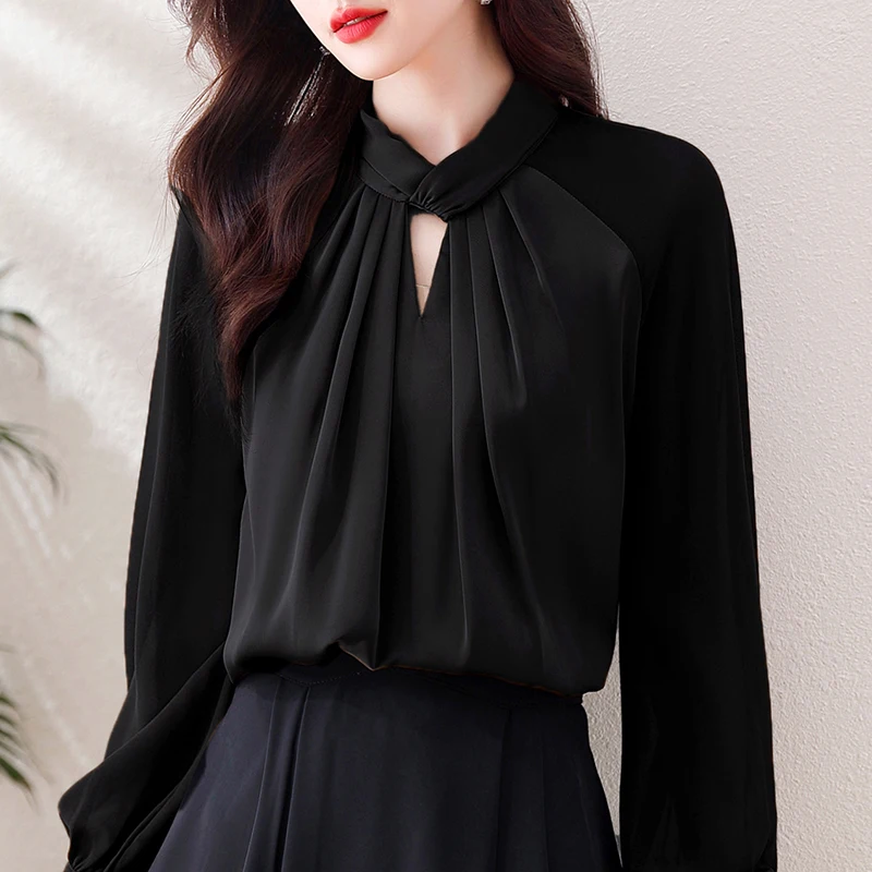 Chiffon Solid Women\'s Shirts Loose Office Lady Blouses Spring/Summer Clothing Hollow Out Fashion Full Women Tops