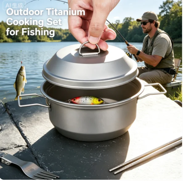 

1100ml Pure Titanium Camping Pot, Colorful Ice Flower Cookware With Lid For Fishing Camping