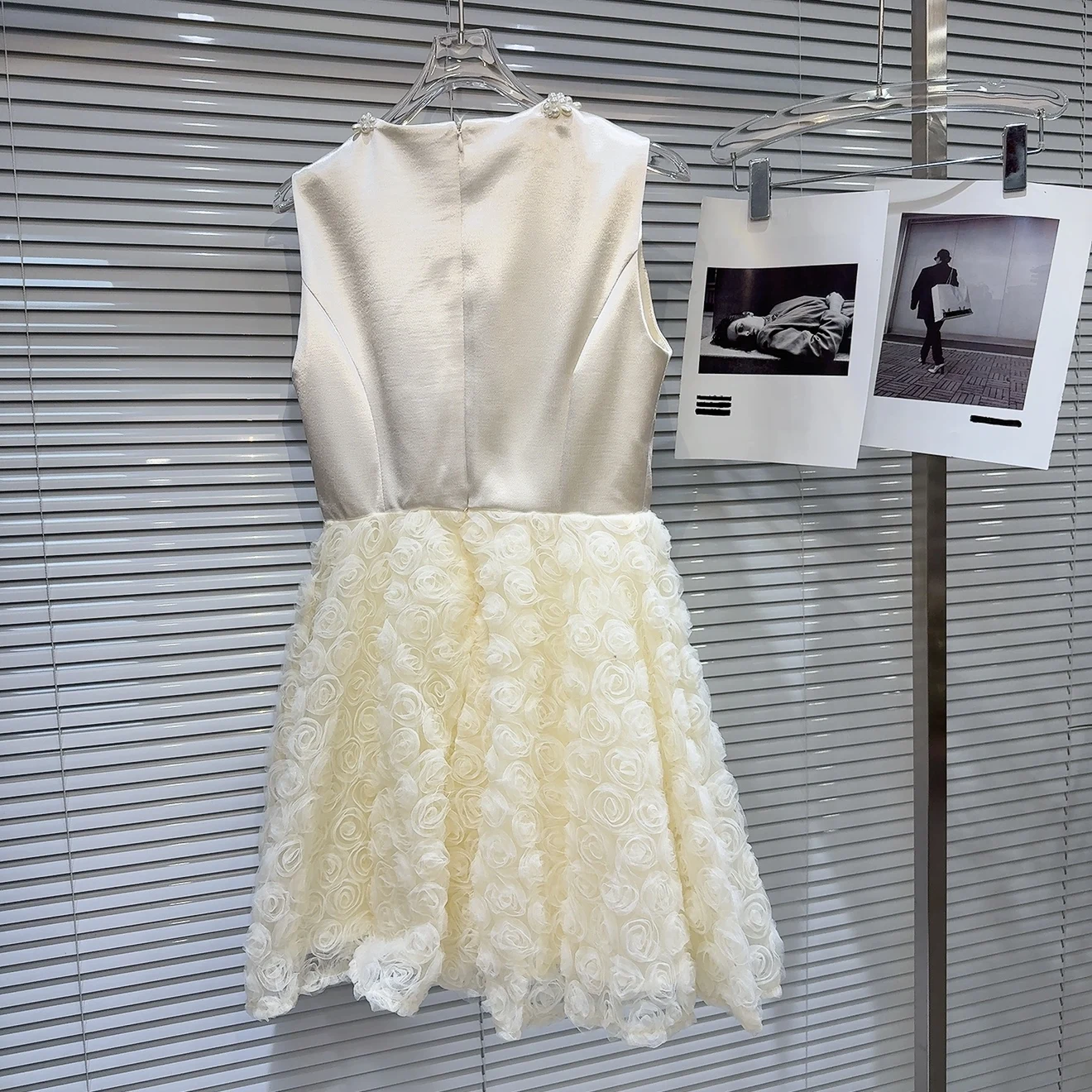 Été nouveauté doux Sle taille haute col de perles dentelle Patchwork Satin gilet Dr Midi jupe ronde Ne couleur