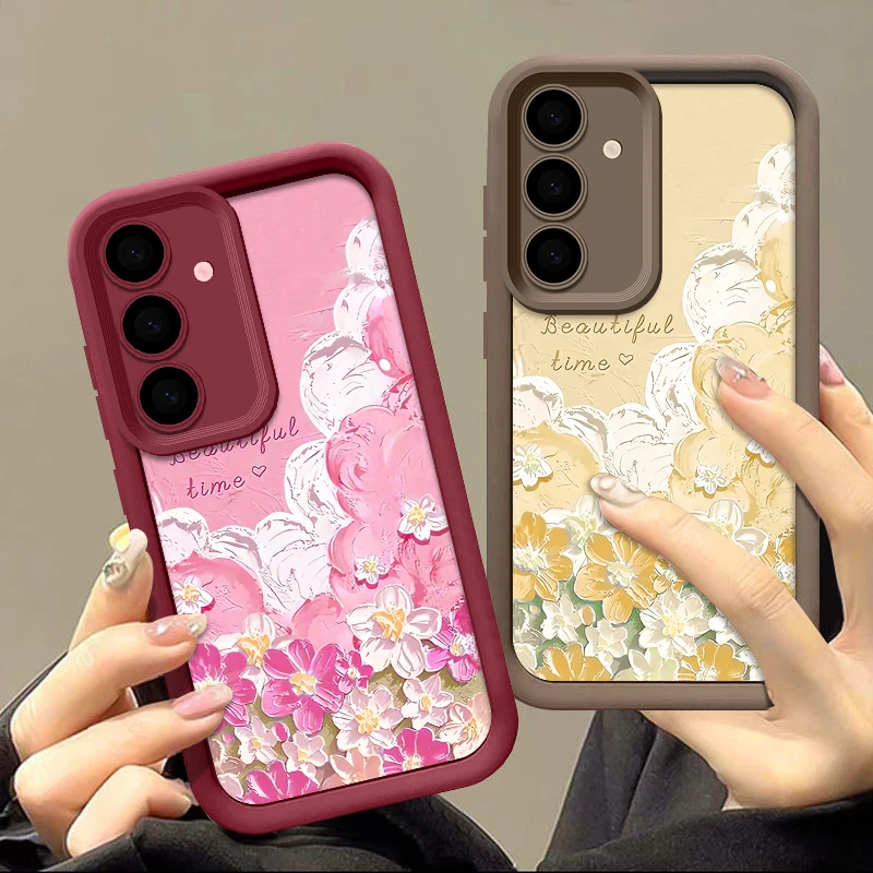 Painting Flower Case For Samsung Galaxy S24 S25 S26 S23 S22 S21 Ultra S20 FE A17 A37 A57 A15 A35 A16 A36 A54 A55 A56 5G Cover
