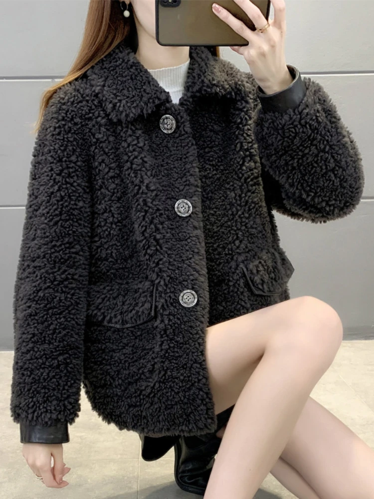 MENINA BONITA 2022 New Real Fur Coat Casual Winter Jacket Women Natural Knitted Wool Big Button Thick Warm Streetwear Outerwear