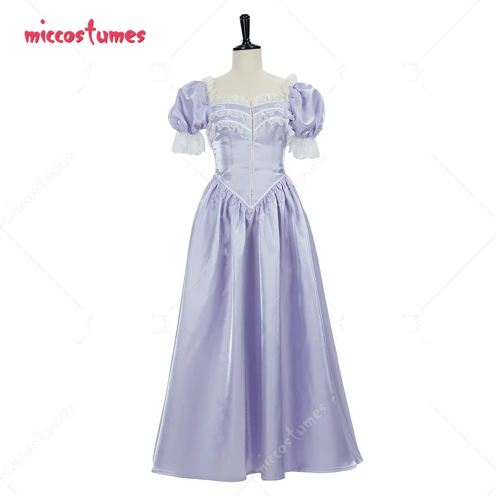 

Miccostumes Medieval Renaissance Princess Dress Purple Puff Sleeves Lace Trim Dress Gown Cosplay Costume