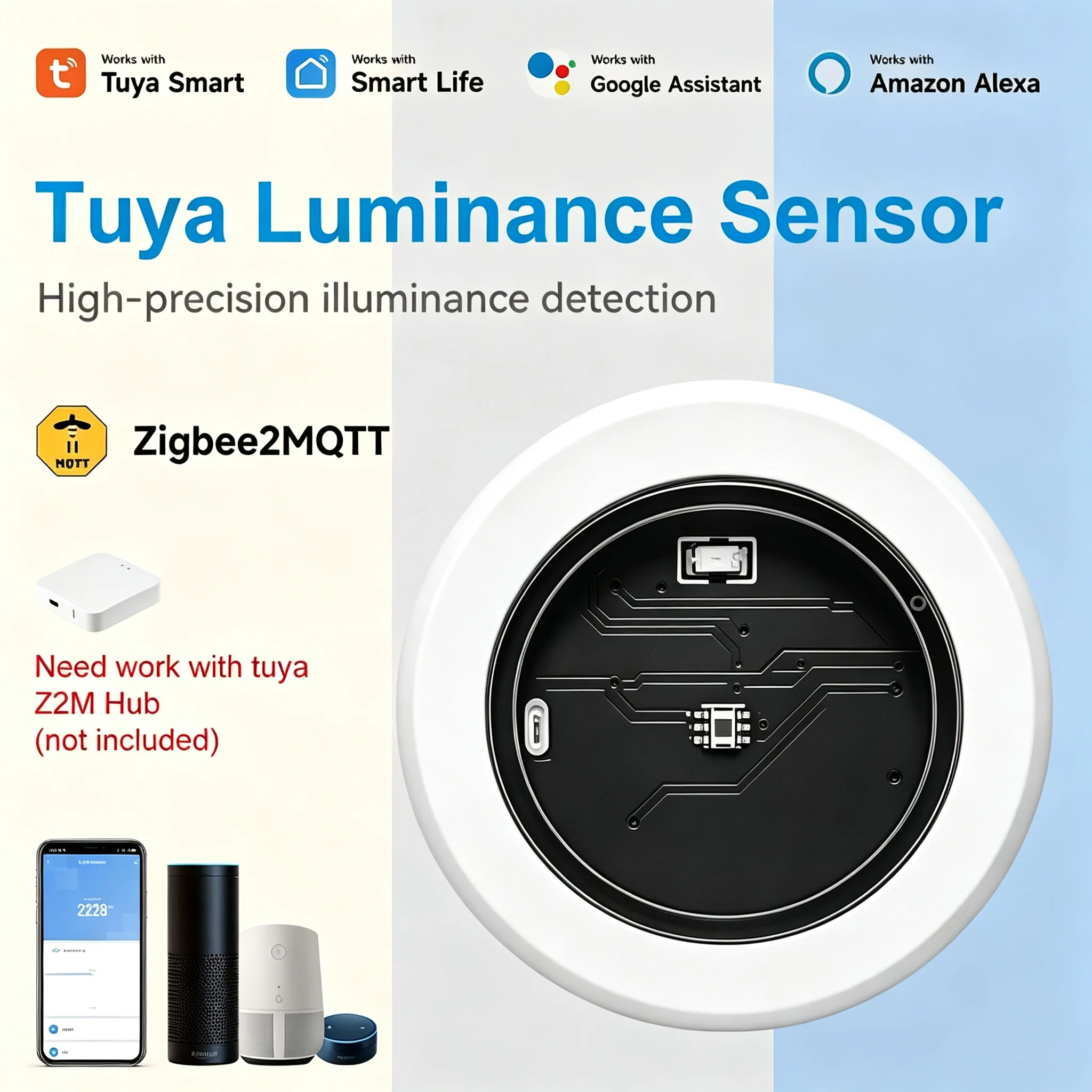 

Smart Home Zigbee 2MQTT Illuminance Sensor Tuya Luminance Detector for Automatic Lighting Control Works with Z2M Hub