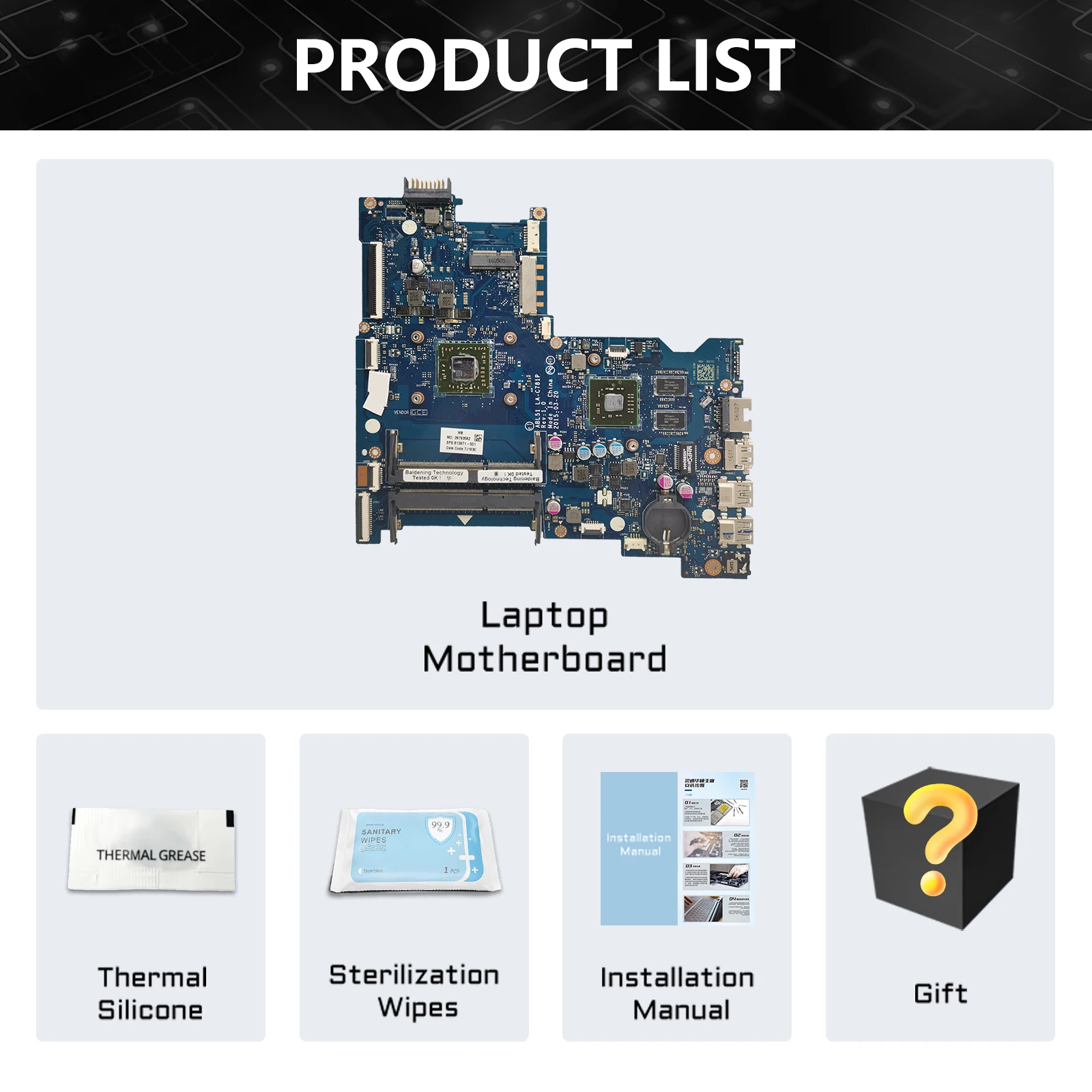 AKEMY LA-C781P Mainboard für HP Pavilion 15-AF 255 G4 Laptop-Motherboard mit A6-7310 CPU 100 % Teste