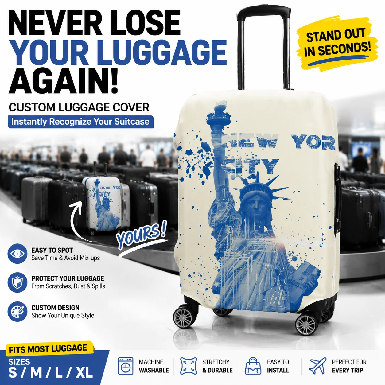Personalized Name Initial Luggage Cover Custom Text Suitcase Protective Spandex Travel Accessories Case for Men Women
