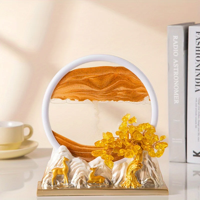 1pc 3D Crystal Money Tree Round Quicksand Art Sculpture Home Office Living Room Decor Perfect Housewarming Gift Good Luck Symbol