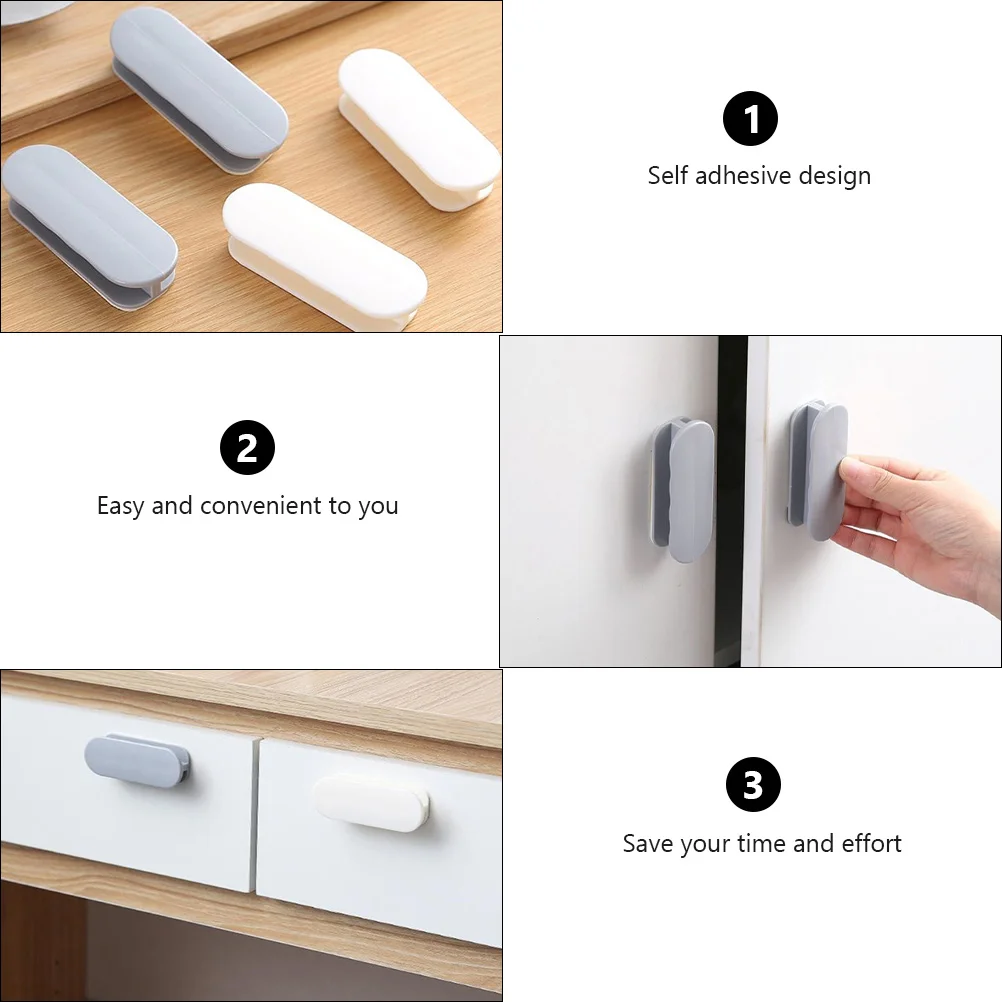 

8pcs Self Adhesive Drawer Handles Cabinet Pulls For Kitchen Refrigerator No Drill Easy Install Durable Grip Helper Tool Hardware
