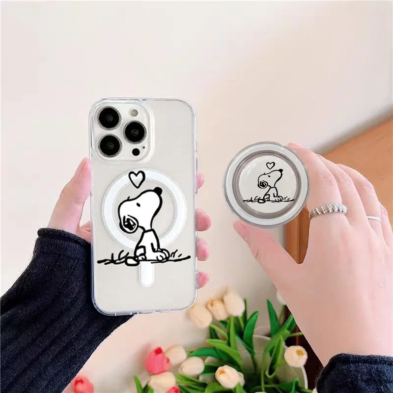 حافظة لهاتف آيفون 16E 16 15 14 Plus 12 11 Pro Max X Xr Xs Max 7 8 Plus SE4 غطاء شحن لاسلكي مغناطيسي لطيف Magsafe Snoopy