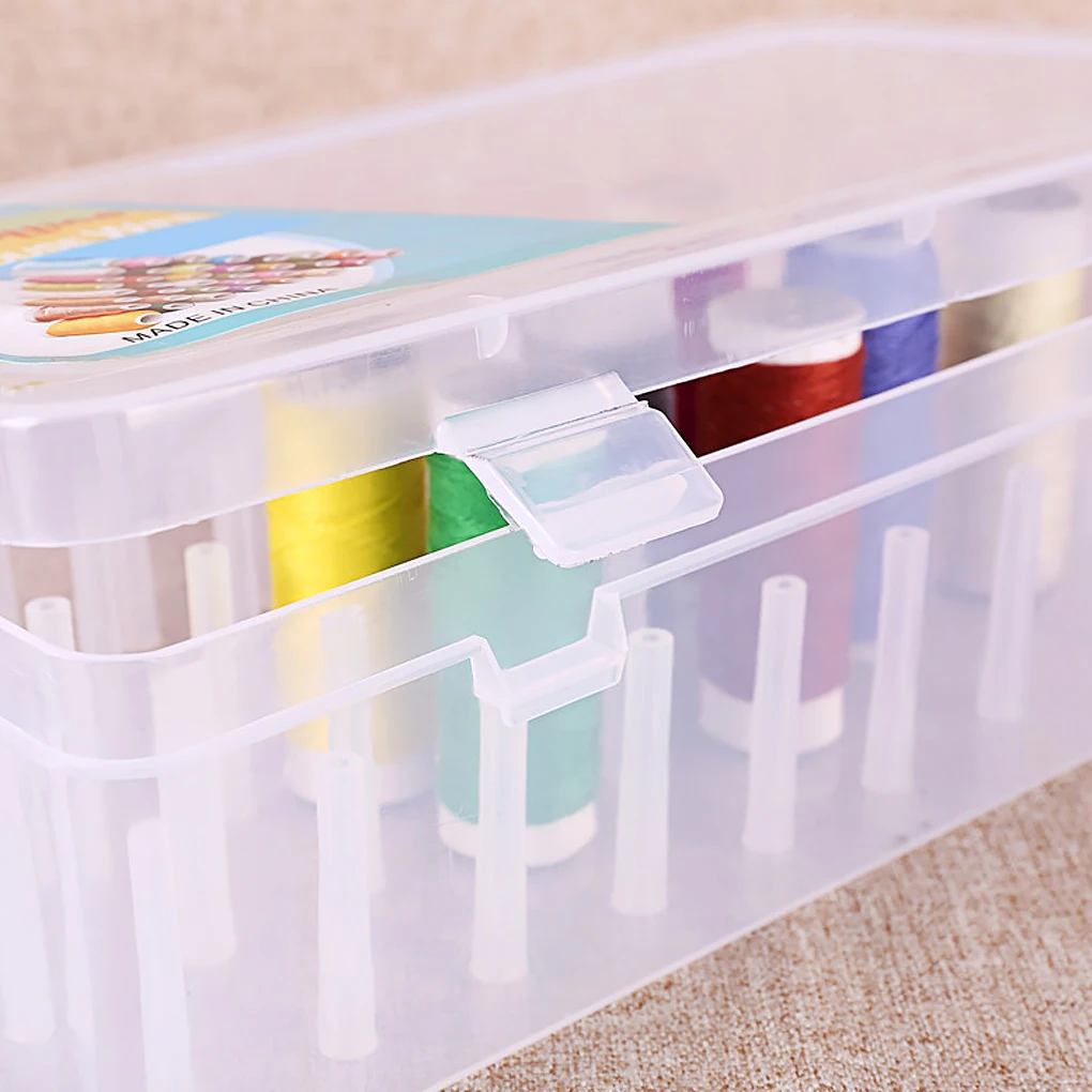 Sewing Thread Box 42 Spools Plastic Storage Case Home Cross-stitch Sew Double Lock Organizer Container Supplies