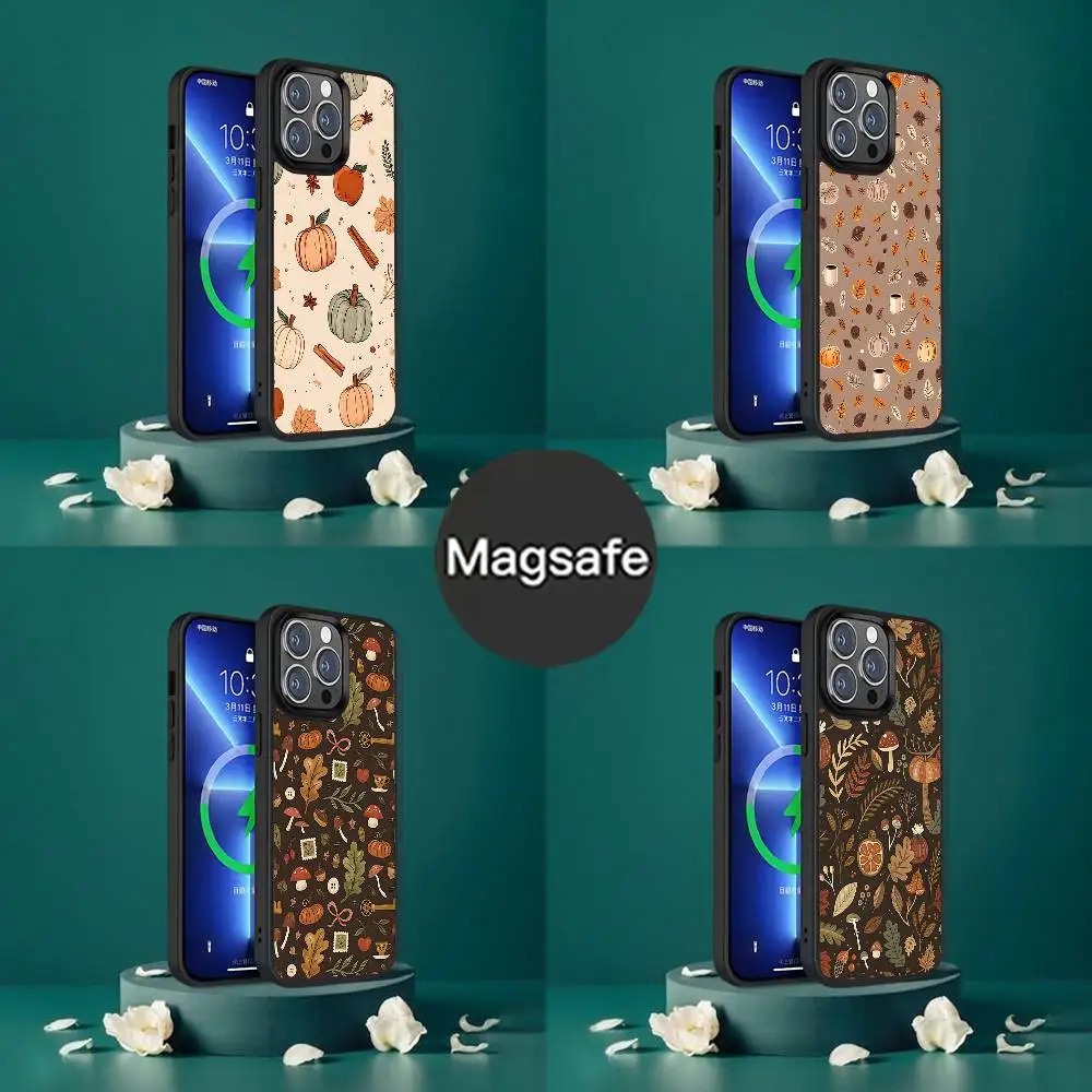 

Чехол для телефона с тыквой и осенними листьями для iPhone 17,16,15,14,13,12,11, Pro, Max, Plus, Mini, SE4, E с магнитной беспроводной зарядкой Magsafe