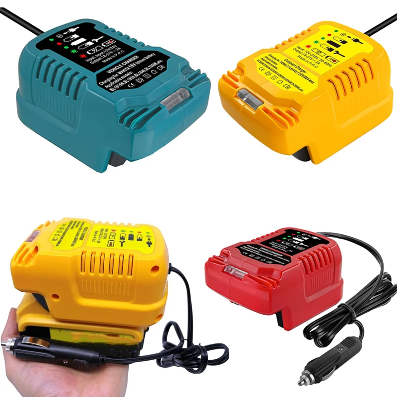 Portable Mini Charger for Makita/Dewalt/Milwaukee 18V Lithium Battery with Cigarette Lighter Plug Vehicle Li-ion Battery Charger