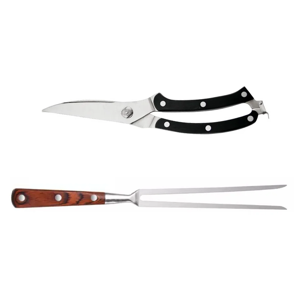 

1Set Portable Food Bone Cutting Scissor and Bbq Fork Kit Comfortable Grip Anti-Scald Multipurpose Barbecue Tool for Family
