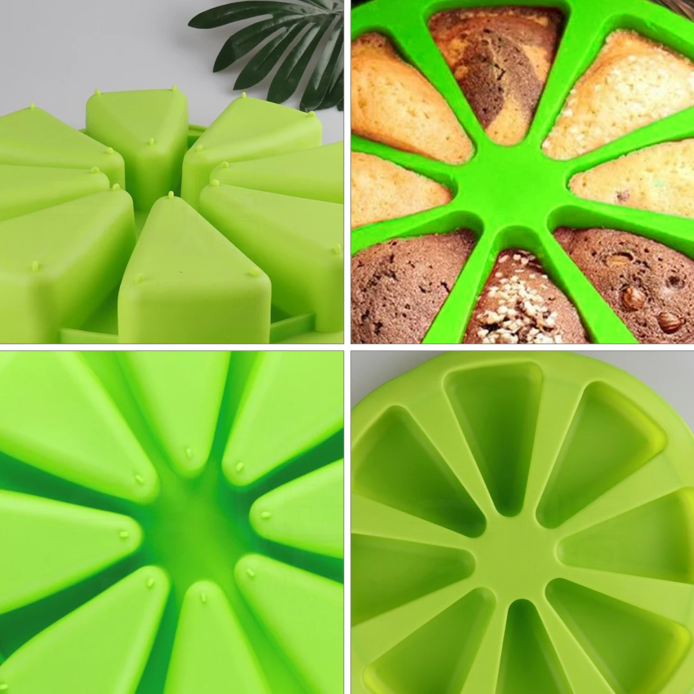 

8 Cavity Silicone Baking Mold Food Grade Reusable Triangle Shape Cake Making Tool Green Color Oven Microwave Safe