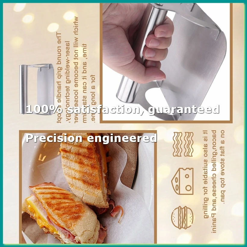 Kitchen Stainless Steel Steak Weight/Bacon with Handle, Heavy-Weight Grill Commercial Grade Burger-A07G